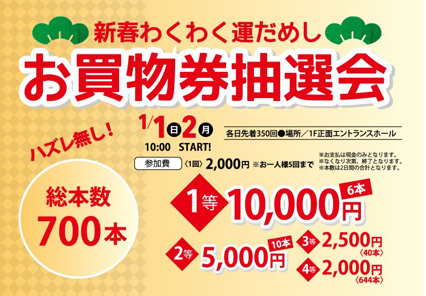 「リムふくやま」から◇新春わくわく運だめしお買物券抽選会◇のお知らせ♪
